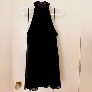 Haute Hippie Black Halter Neck Tie Back Side Lace Up Sheer Mini Shift Dress MED